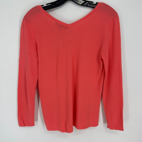 Ann Taylor Knit Top ST Double V Neck Back 3/4 Sleeves Lightweight Coral Work NWT - Picture 2 of 8
